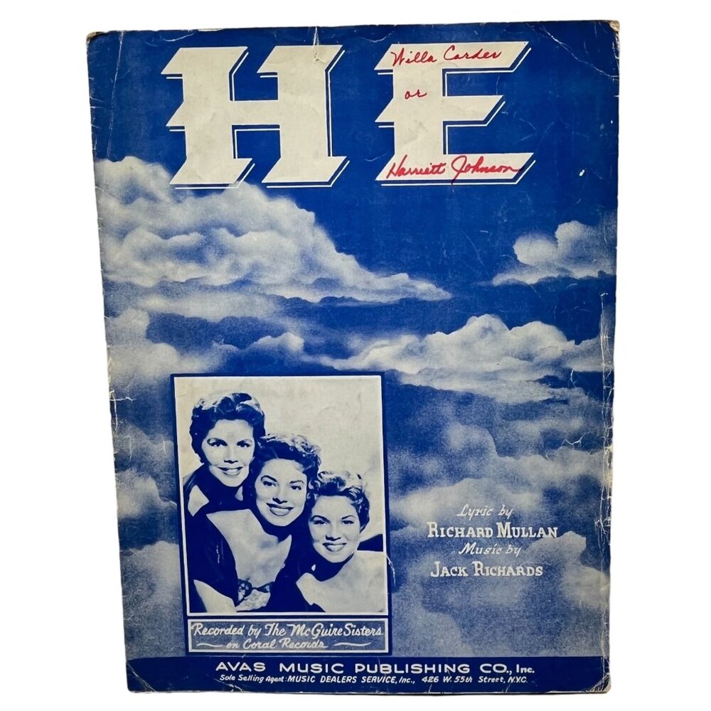 He Piano Sheet Music Vintage McGuire Sisters 1954 Richard Mullan Religious